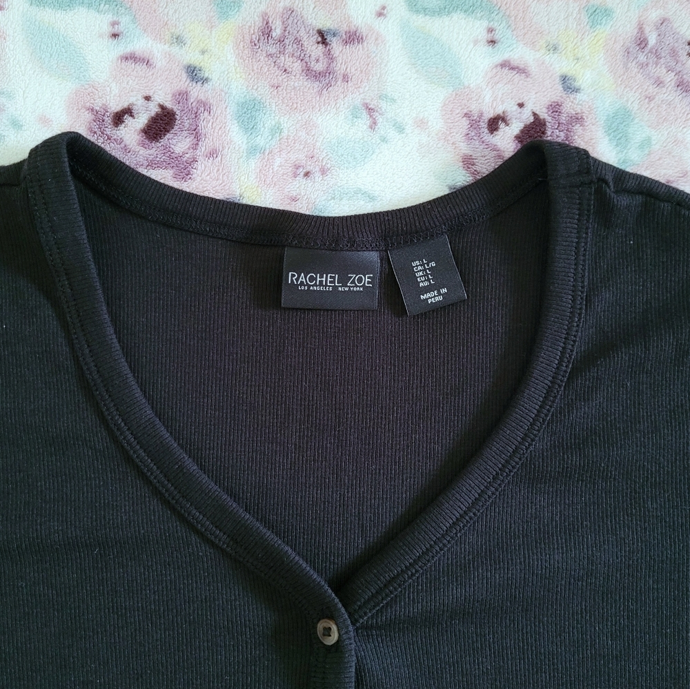 Rachel Zoe Ribbed Black🖤 Henley Top  - NWT - Picture 3 of 9